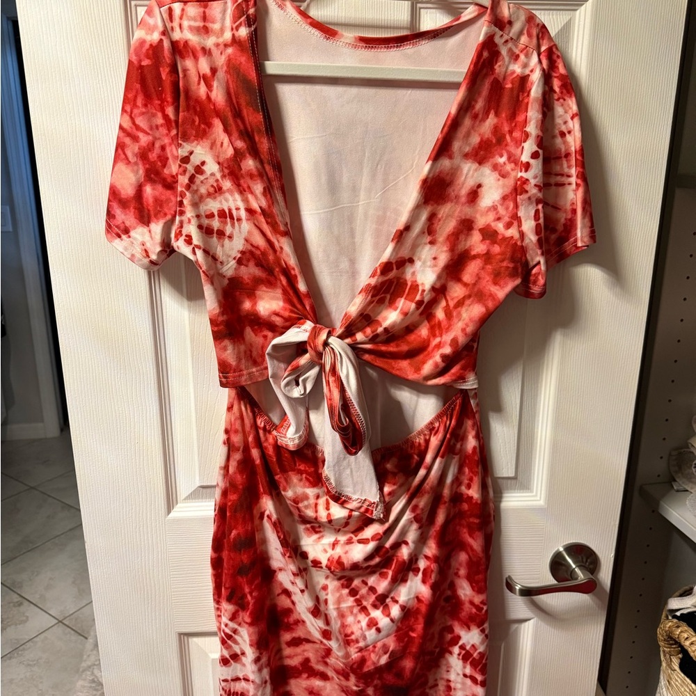 Red and White Tie-Dye Dress